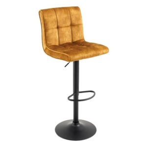Barkruk MODENA 92-116cm 360° draaibaar fluweel mosterdgeel met zwart metalen frame - 46708