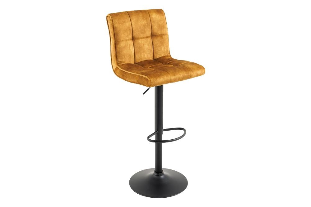 Barkruk MODENA 92-116cm 360° draaibaar fluweel mosterdgeel met zwart metalen frame - 46708