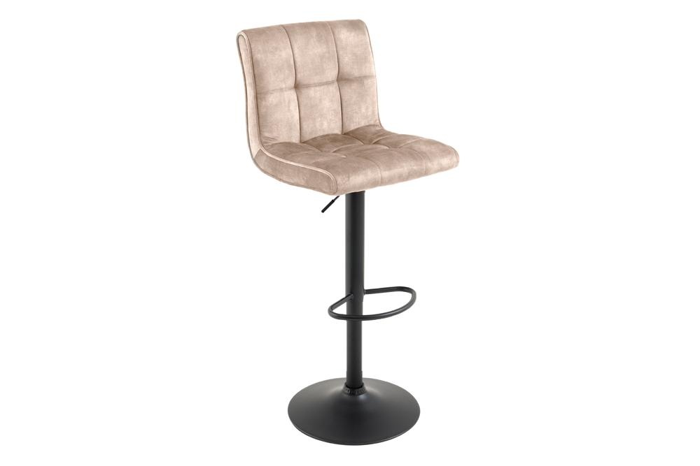 Barkruk MODENA 92-116cm 360° draaibaar fluweel champagne beige met zwart metalen frame - 46707