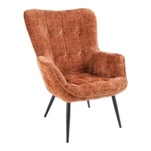 Fauteuil SCANDINAVIA met armleuningen en zwarte metalen poten chenille stof roestbruin - 46514