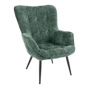Fauteuil SCANDINAVIA met armleuningen en zwarte metalen poten groen chenille stof - 46513