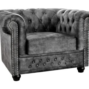Chesterfield fauteuil in fluweel antieke look grijs CHESTERFIELD - 44430