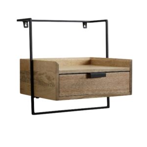 nachtconsole voor wandmontage 44x45x35 cm mango massief hout lichtbruin, nachtkastje met lade, zwevende wandplank voor boxspringbed, nachtkastje hangend - WL7.160