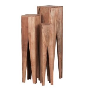 bijzettafel set van 3 massief houten acacia woonkamertafel design kolommen landelijke stijl salontafel vierkant - WL1.565