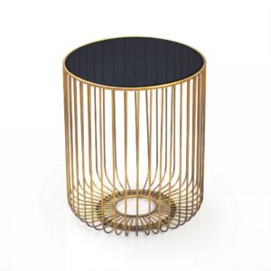 Bijzettafel glas metaal goud rond 40 cm - WL7.508
