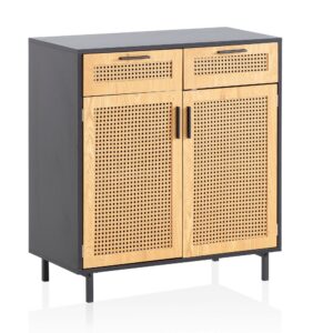 Dressoir zwart rotan 80 cm breed - WL6.830