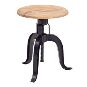 Poef zwart acaciahout metaal 39 cm - WL6.658