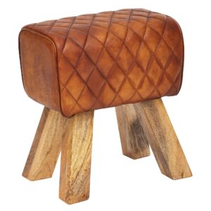 Poef bruin leer 27x48x40 cm - WL6.092