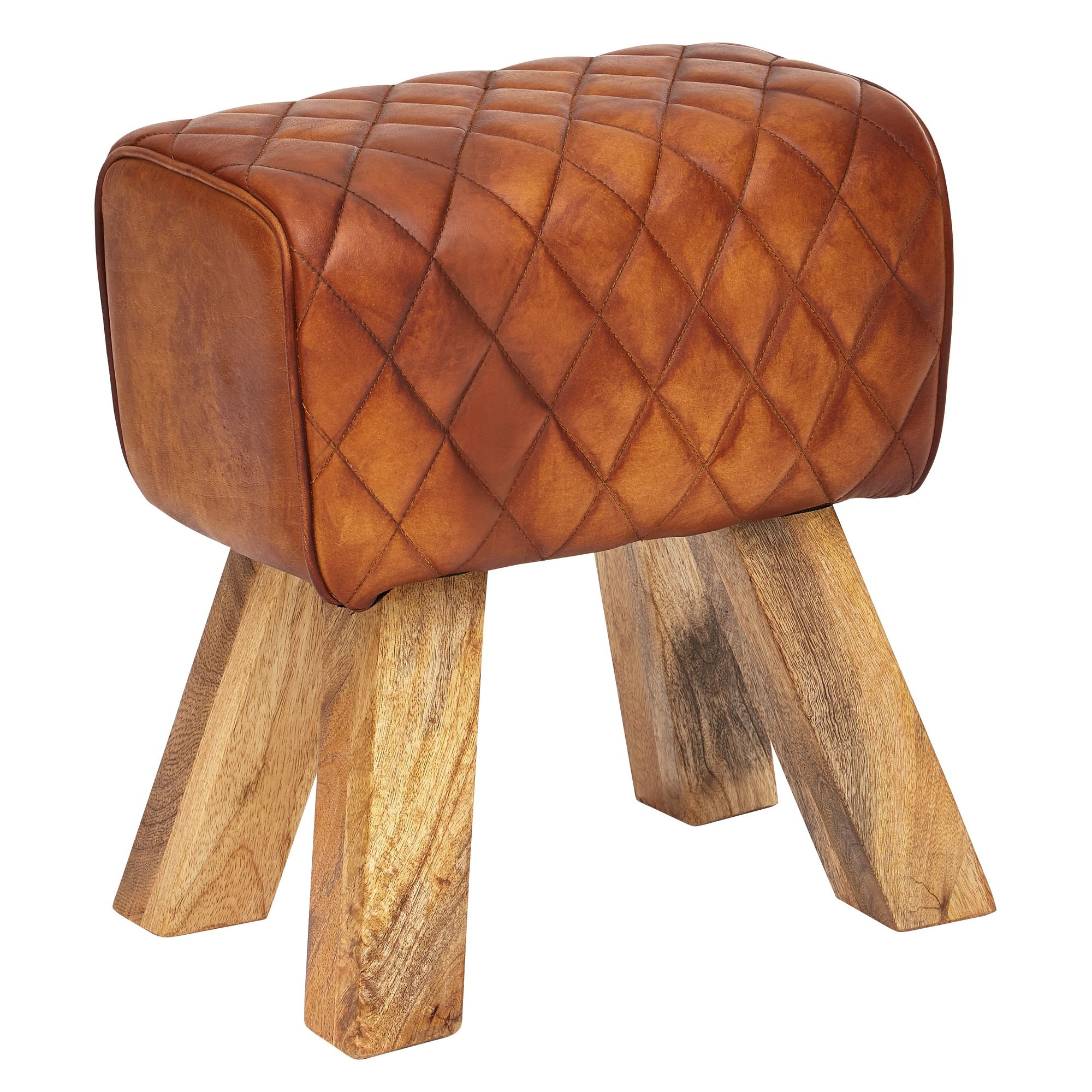 Poef bruin leer 27x48x40 cm - WL6.092