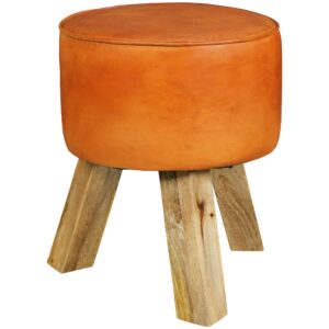 Poef bruin leer 37 cm breed - WL5.102