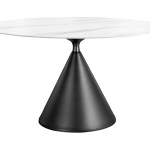 Eettafel SIGNATURE 135 cm rond, zwart metalen frame met wit keramisch marmeren blad - 47471