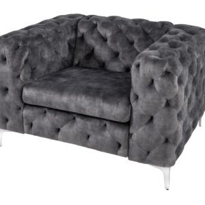 Moderne barokke fauteuil in Chesterfield-stijl, 120 cm, grijs fluweel - 45977