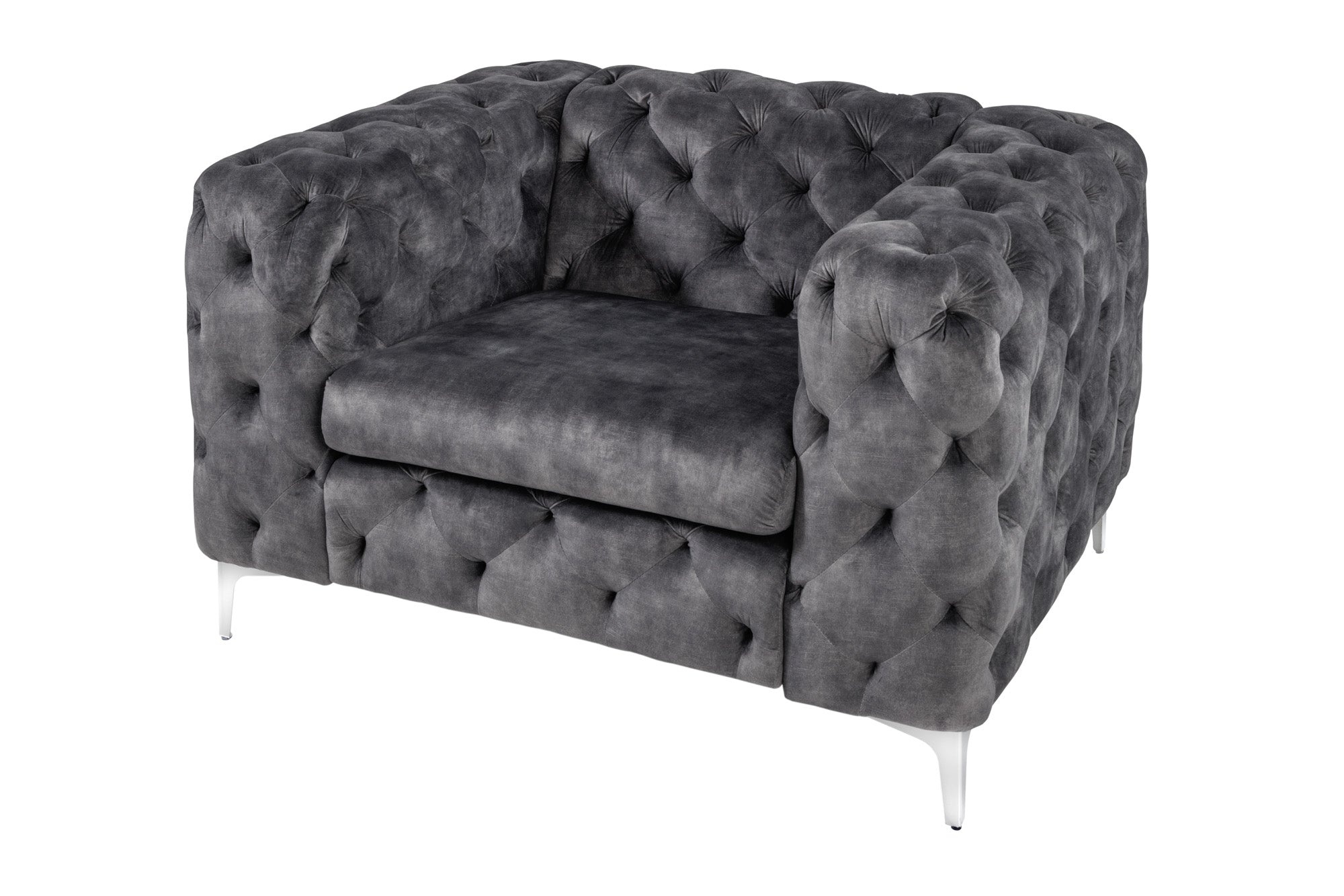 Moderne barokke fauteuil in Chesterfield-stijl, 120 cm, grijs fluweel - 45977