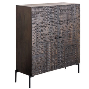 Highboard TRIBAL 120 cm 3D antieke look mangohout donkerbruin - 45996