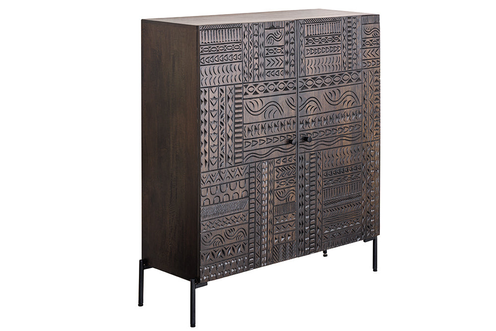 Highboard TRIBAL 120 cm 3D antieke look mangohout donkerbruin - 45996
