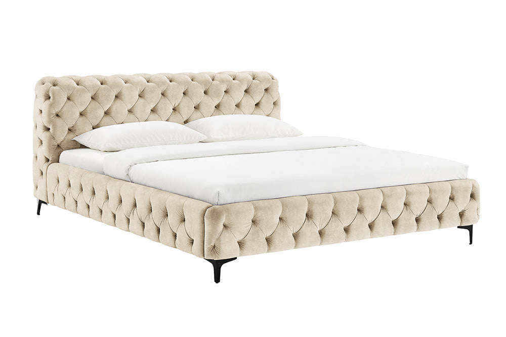 Bed MODERN BAROCK 180x200cm fluweel champagne in chesterfield-stijl - 46409
