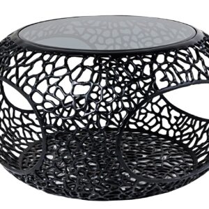 Salontafel SPIN 75 cm, gehard zwart glas, zwarte voet - 44506