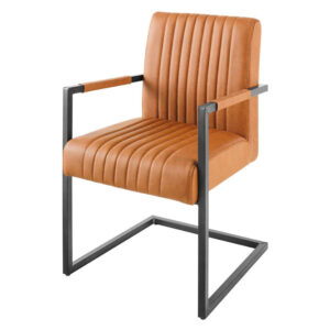 Cantileverstoel BIG ASTON met armleuningen, verende kern, zwarte metalen poten, vintage cognackleurig leer. - 44530