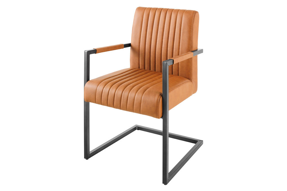 Cantileverstoel BIG ASTON met armleuningen, verende kern, zwarte metalen poten, vintage cognackleurig leer. - 44530