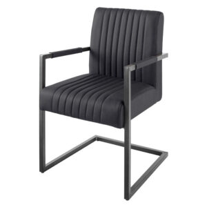 Cantileverstoel BIG ASTON met armleuningen, verende kern, zwarte metalen poten, zwart leer. - 44533