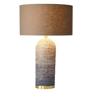 Tafellamp ZEA 60cm met kleurverloop van zeegras, naturel bruin en goud, inclusief lampenkap van ruw linnen in bruin. - 46650