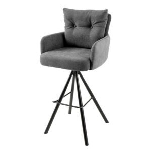Barkruk BIG GEORGE met armleuningen, plat geweven fluweel, antraciet, draaibaar. - 44717
