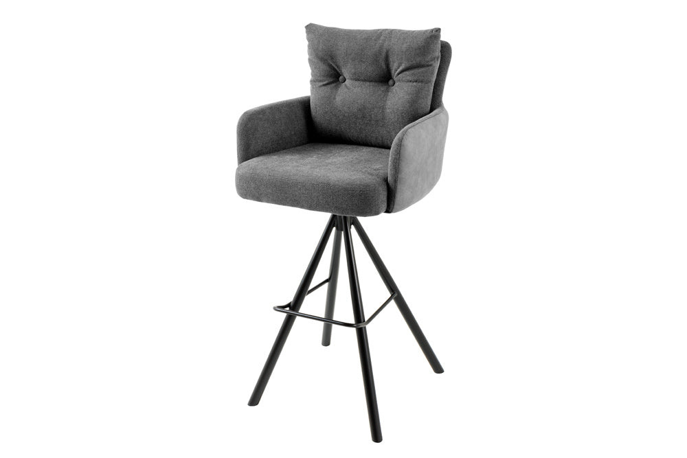 Barkruk BIG GEORGE met armleuningen, plat geweven fluweel, antraciet, draaibaar. - 44717