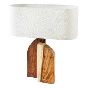 Tafellamp LOVERS 60 cm lampenkap van natuurlijk raintreehout, bouclé wit - 46649