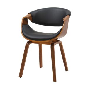 Stoel ORGANIC met armleuningen, zwart kunstleer en frame in walnoothoutlook, retrostijl - 46666