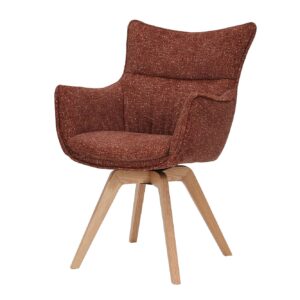 Draaistoel VOGUE 360° met armleuningen, gestructureerde stof, roestbruin, met eikenhouten frame, naturel. - 47706